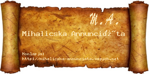 Mihalicska Annunciáta névjegykártya